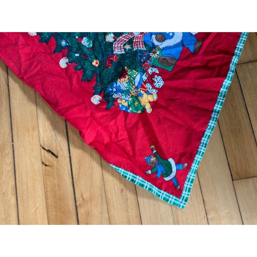 Vintage Christmas Teddy Bear Tree Red Apron Green Plaid Trim Holiday Kitchen